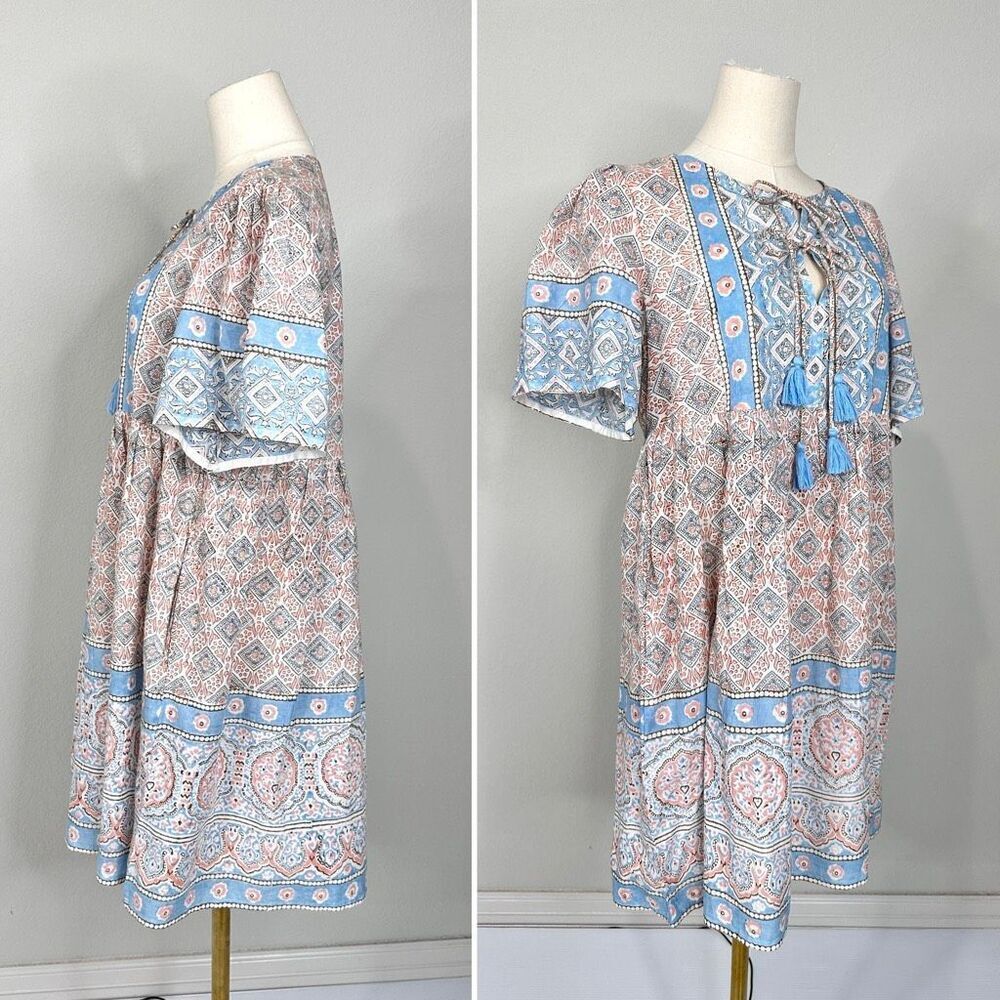 Sohana Block Print Cotton Boho Tassel Dress M NWT India Boho - Picture 5 of 15